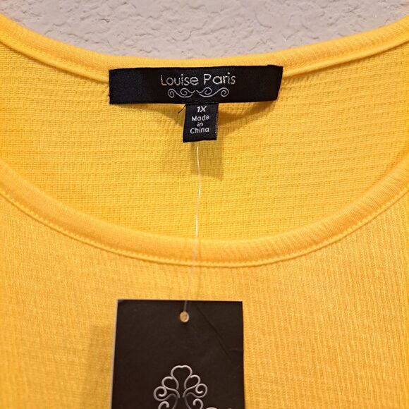 Plus Size Louise Paris Women's Top Yellow Gemstones Shoulder Ruffle NWT size 1X - Picture 3 of 10